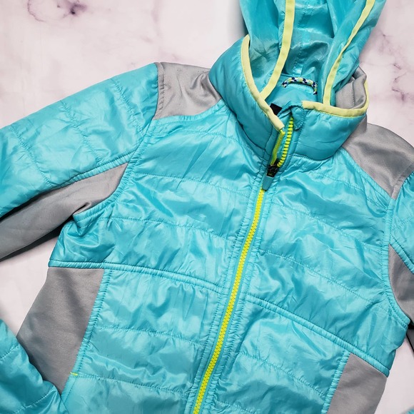 LANDS' END blue green girls hooded coat M - Picture 3 of 8